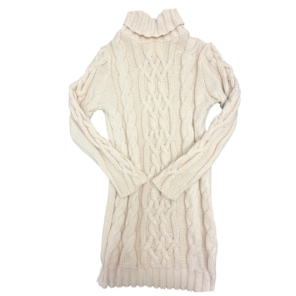 Fall Womens Cream Cable Knit Turtleneck Longline Tunic Sweater Size M 6